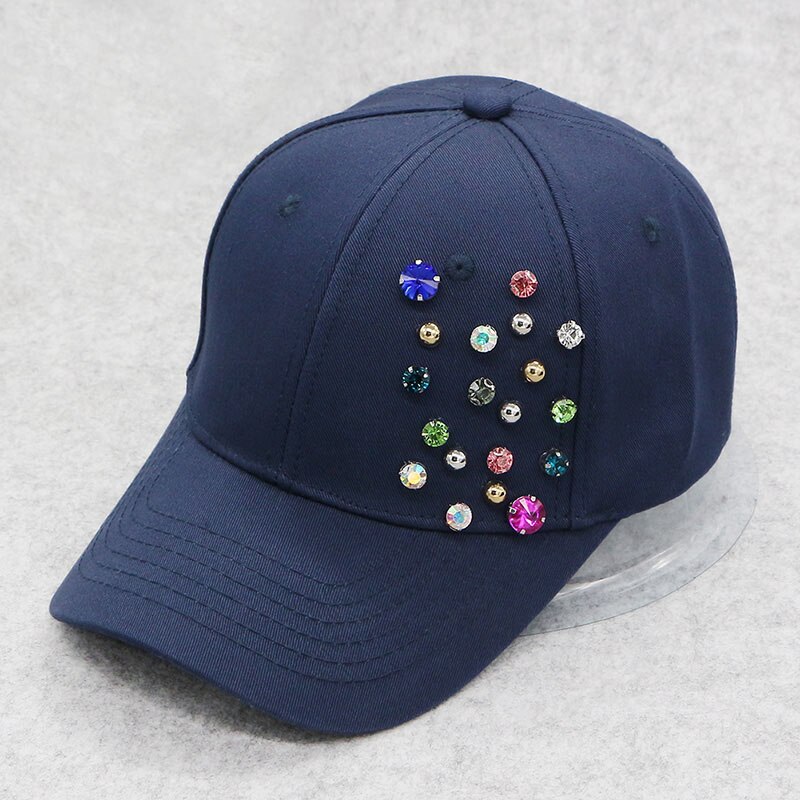 Gzhilovingl bomuld diamant baseball cap snapaback hat til kvinder solid voksen casual piger justerbare baseball caps: Marine blå