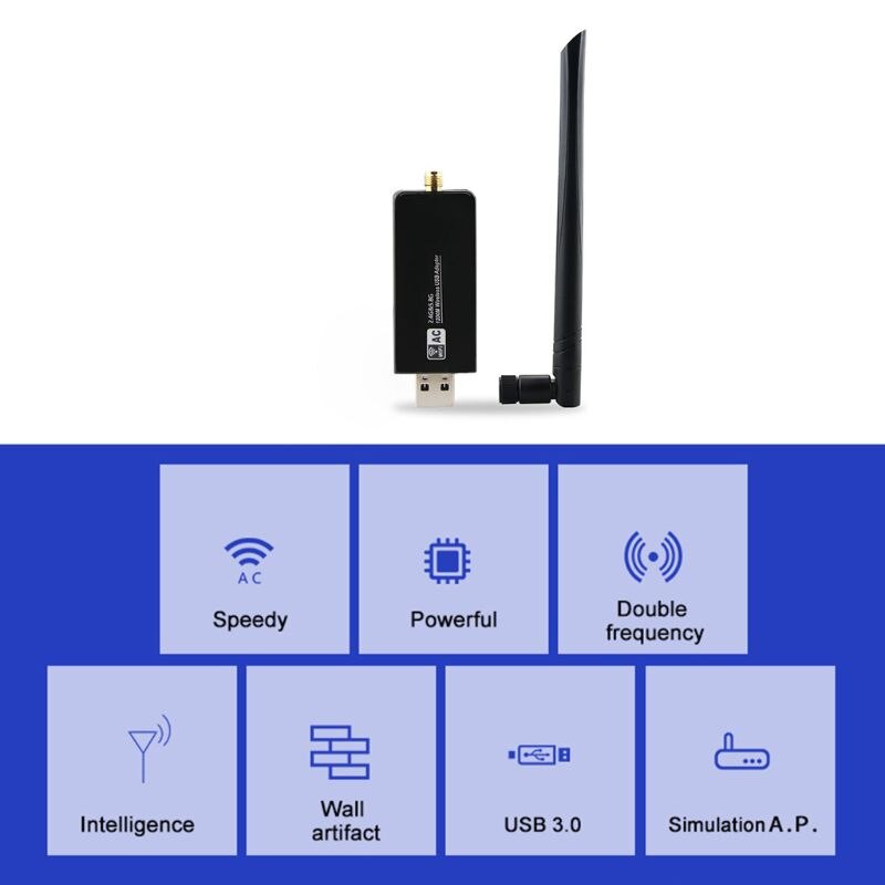 Dual Band 2.4G/5G WiFi USB3.0 Adapter RTL8812AU Chip Wireless AC High Gain Antenna Net-work Card for Desktop Laptop