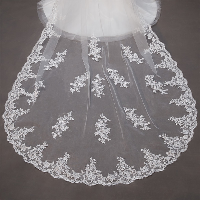 Layer 2 Lace Edge 3M Kathedraal Bruiloft Sluier Met Kam Voor Bruid Bridal Veils Accessoires Voorhang Velos De Novia