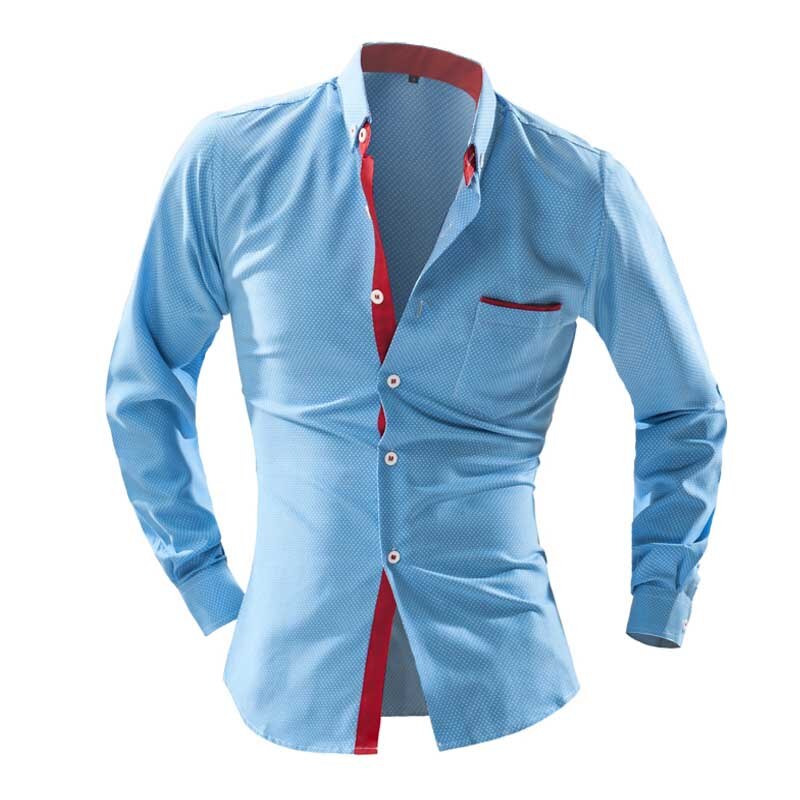 stijl UK classic jongen shirts M-2XL volledige mouw jonge mens casual shirt stippen Slim fit gratis: HZHS055c / L