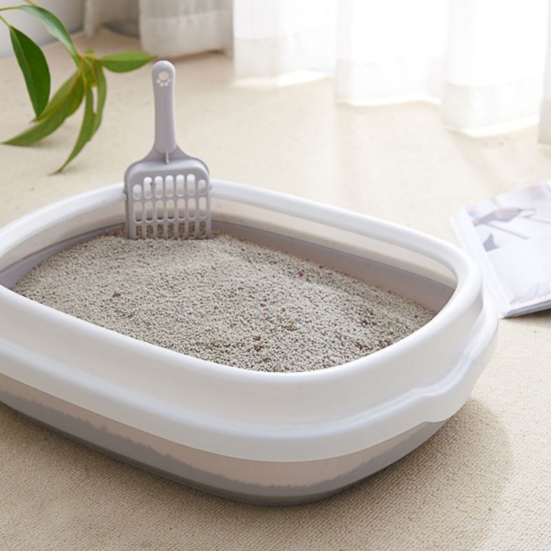 Top Entry Durable Semi-Closed Cat Litter Box, Luxury Cat Toilet with Litter Shovel,Indoor Kitty Plastic Litter Pan