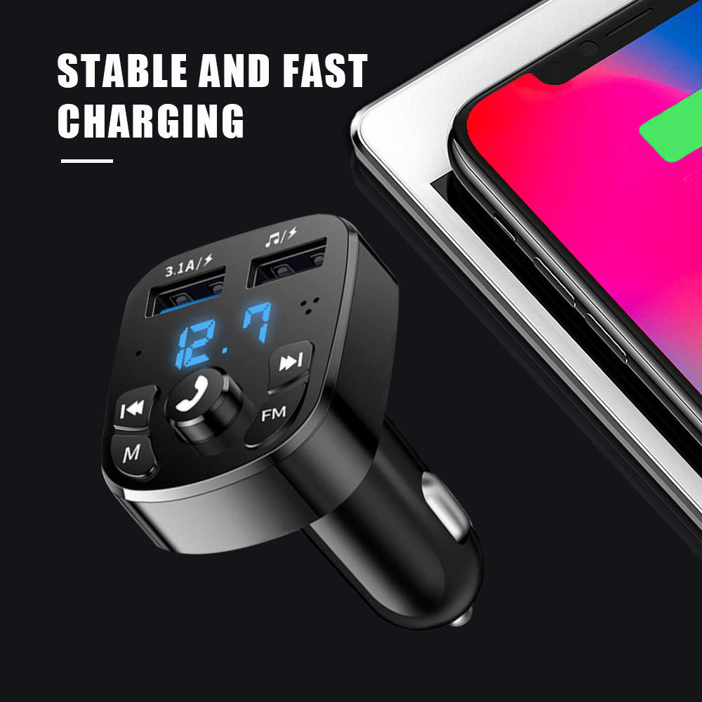 Awtoulag 5.0 FM geçiriji simsiz elsiz ses kabul ediji awtoulag MP3 pleýer USB çalt zarýad beriji Bluetooth bilen gabat gelýän awtoulag enjamlary bluetooth coche