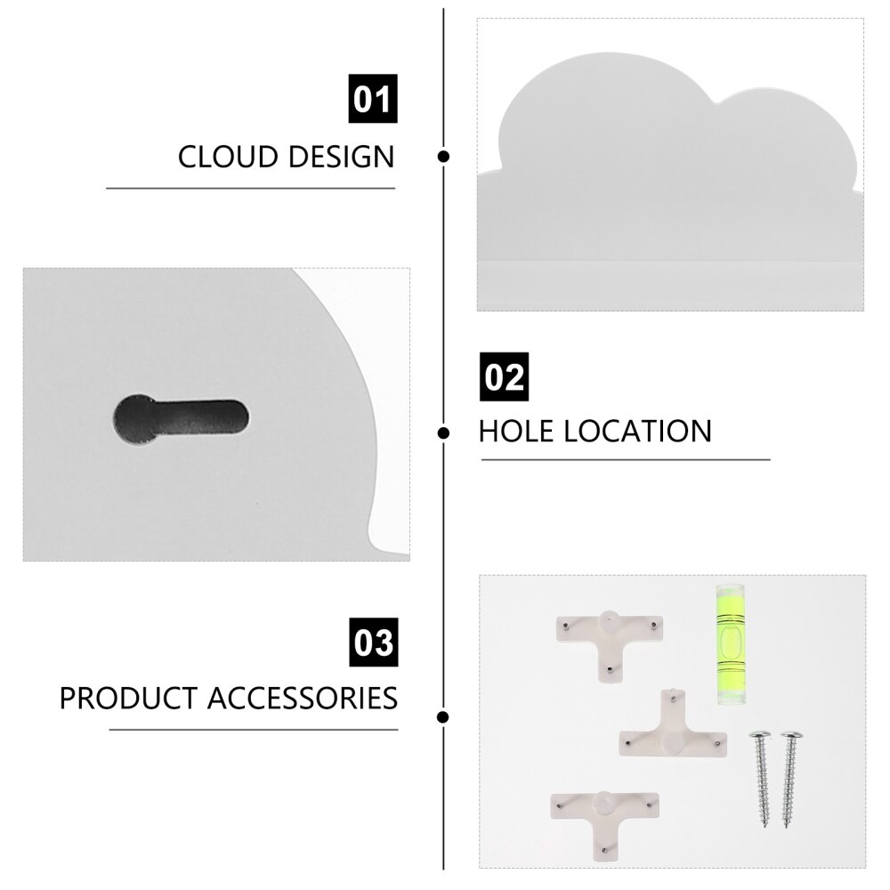 1pc Cloud Shape Floating Shelf Wall Mounted Wood Wall Shelf for Home (White)