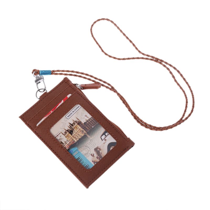 Women Business Card Holder Wallet Men PU Leather ID Cards Holders Case Neck Strap Lanyard Ladies Mini Slim Wallets Y3NE: CF