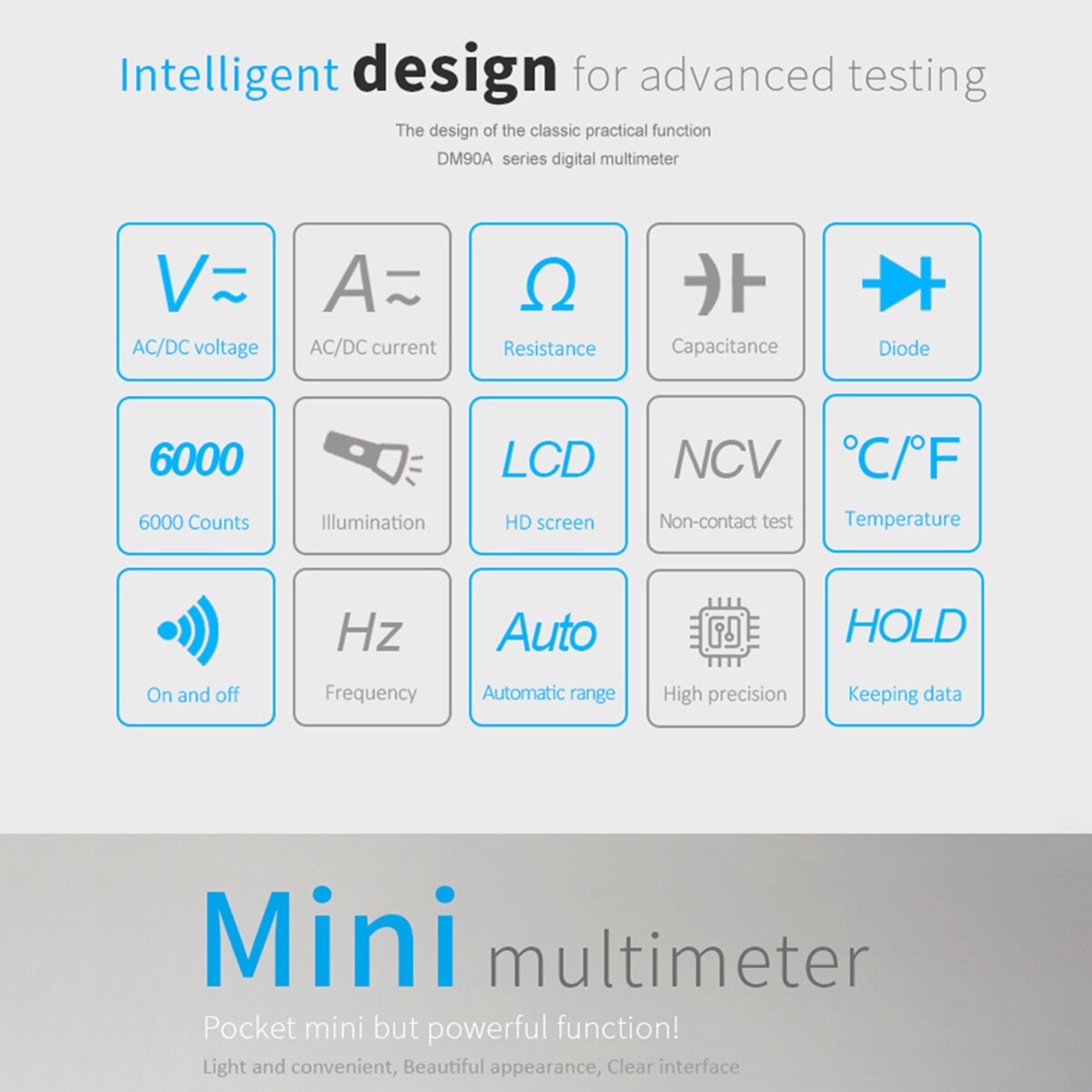 MESTEK DM90A 6000 Counts Auto-ranges True RMS LCD Digital Multimeter AC Voltage/Current Meter Capacitance Resistance Tester