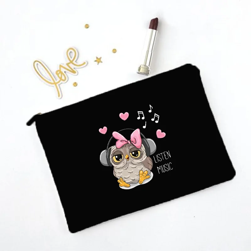 Sac de maquillage imprimé hibou de dessin animé, nécessaire de voyage, pochette de rangement de toilette pour femmes, sacs à cosmétiques en toile à fermeture éclair, meilleur: Gris clair