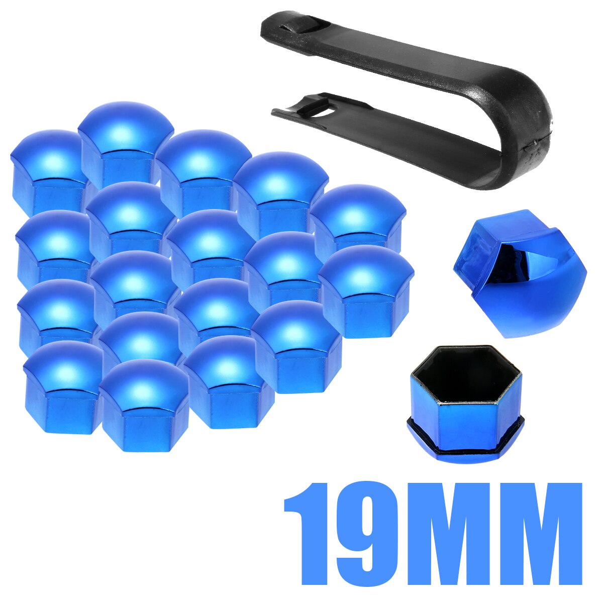 20pcs/set 17/19/21mm Universal Wheel Nut Bolt Cover Cap Exterior Decoration Protecting Bolt + Removal Tool Red/Blue: blue 19MM