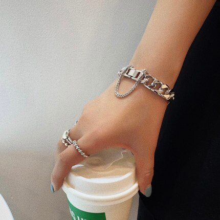 AOMU , nueva pulsera estilo Punk de Metal, cadena gruesa exagerada, pulsera con borlas para mujeres y niñas, joyería para de