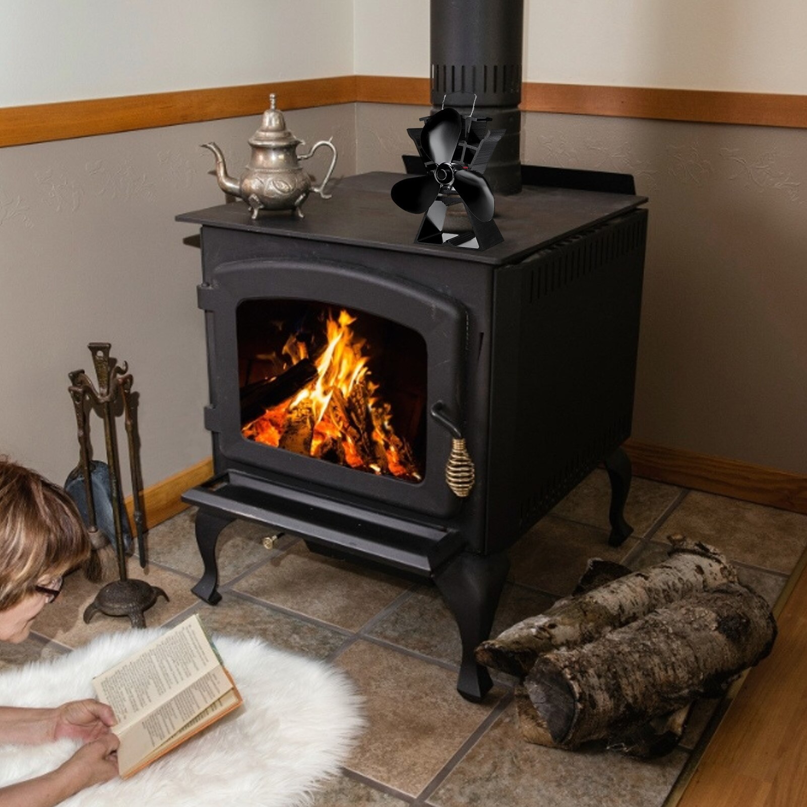Winter Fireplace Fan 3 Blades Heat Powered Stove Fan Log Wood Burner Ecofan Quiet Home Fireplace Fan Efficient Heat Distribution