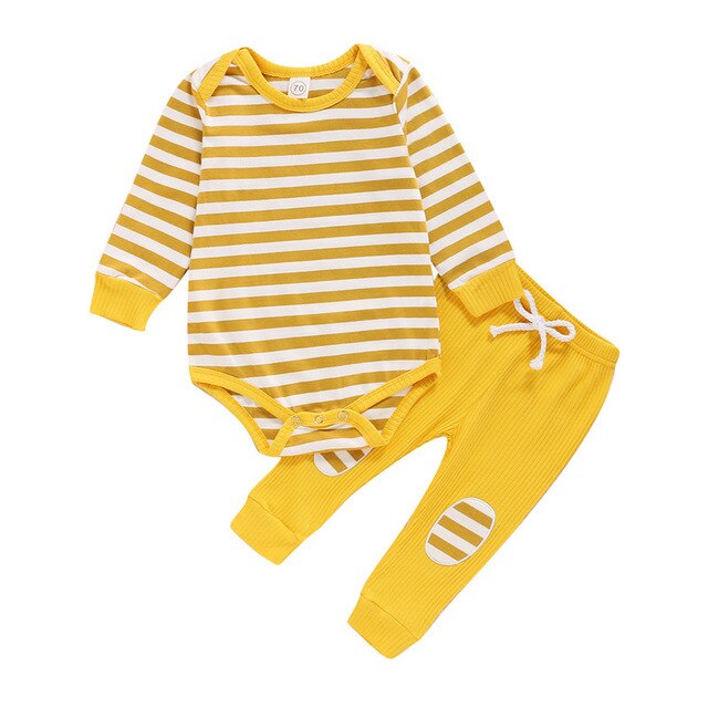 Newborn Baby Girls Boys Tie-Dye Outfit Set Long Sleeve Striped Romper Top + Pants 2Pcs Clothes Suit: D / 6M