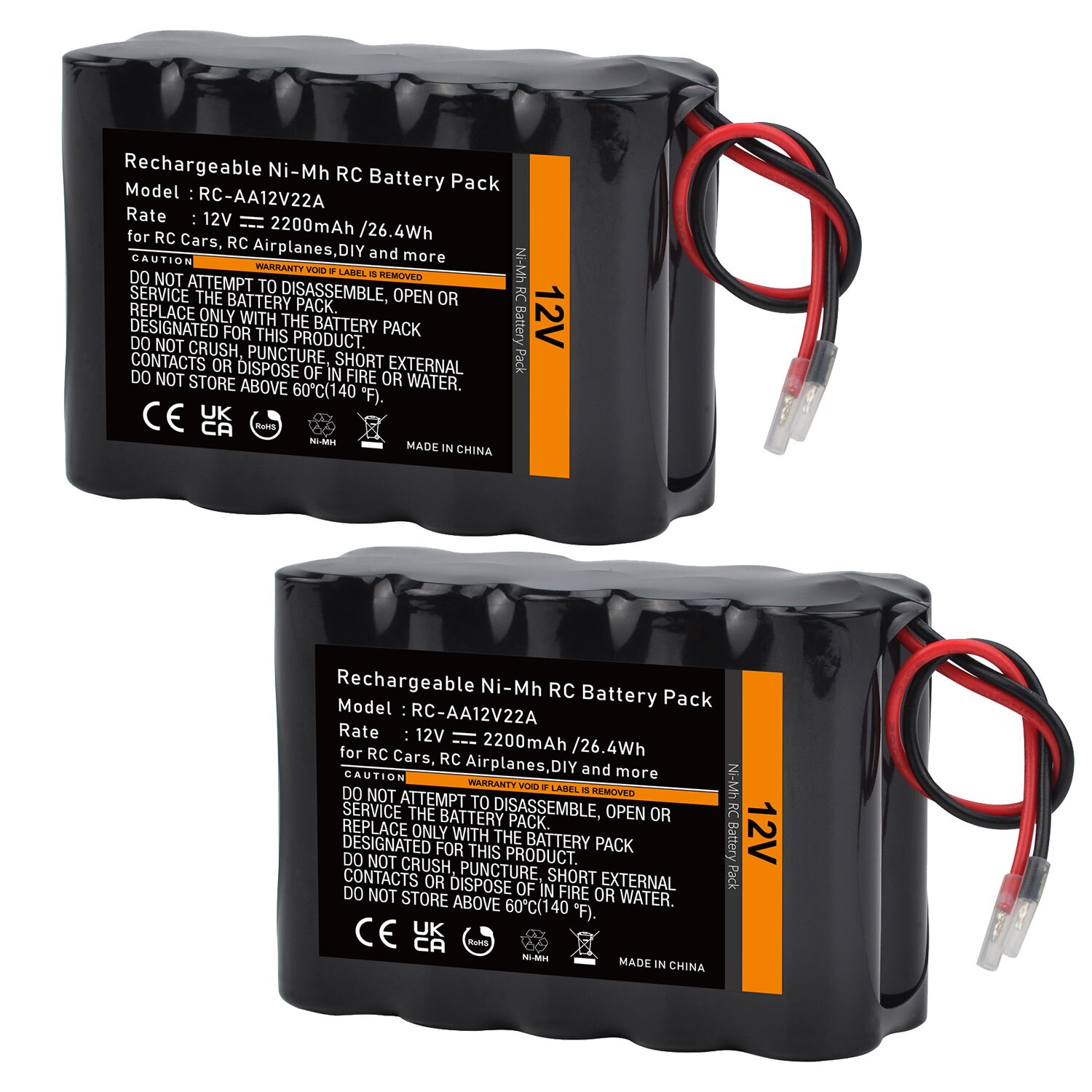 12V RC Battery with Bare Leads 2200mAh Ni-MH 10 Cells Rechargeable Battery for RC Car, RC Boat, RC Robot, RC Airplane, DIY