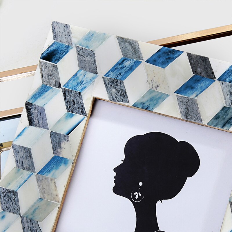 Ox Bone Material Geometric Pattern Photo Frame 1pcs Rectangle 4" 6" Picture Frame Home Decor Frames For Pictures