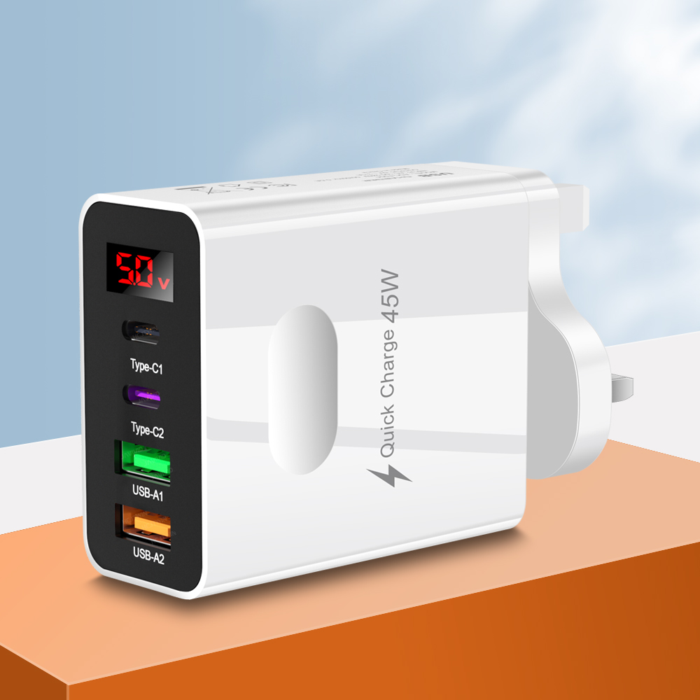 Chargeur Mural 45W QC 3.0 – 2 Ports USB + Affichage LED – Adaptateur Secteur – Neuf