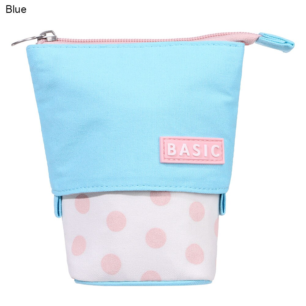 Cute Boba Milk Tea Telescopic Pen Bag Pen Pencil Holder Stationery Case Stand Up Pencil Case Pen Box Stationery Pouch Bag: C-blue