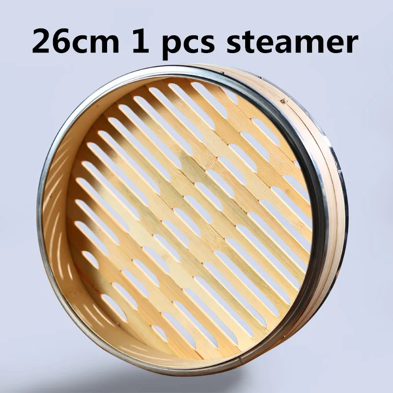 Vaporera de bambú con cubierta, juego de cesta para aperitivos, arroz y pescado, herramientas de cocina, olla de vapor: 26cm  1 pcs steamer