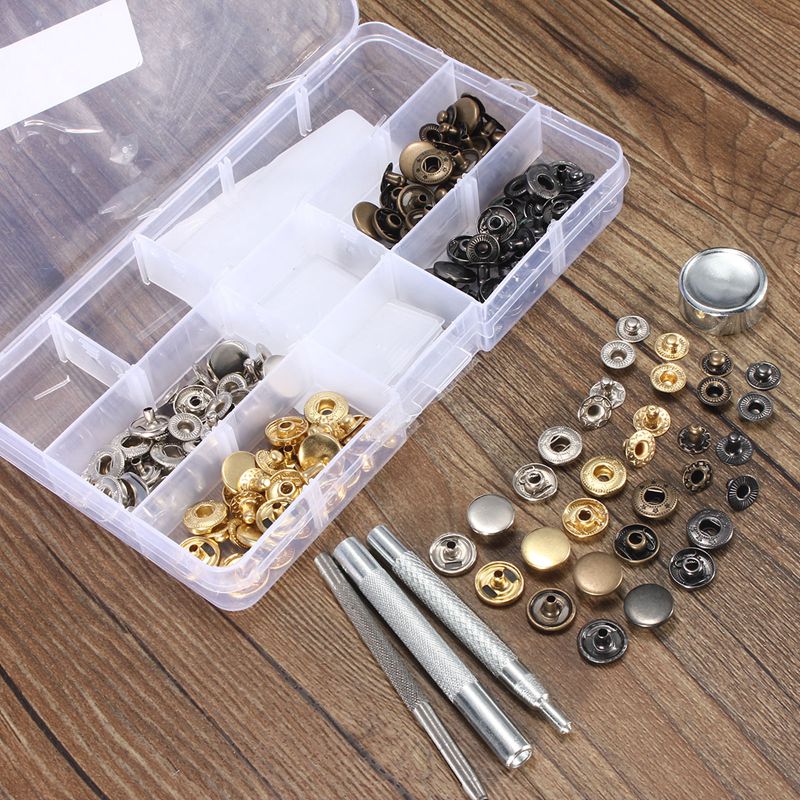 KiWarm 40 Sets Snap Fasteners Press Stud Kit with Tool Inbox Sewing Leather Buttons Installation Tools Accessories