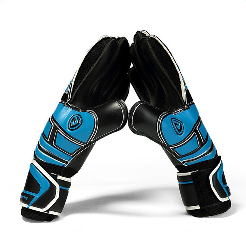 Outdoor Children Adult Latex Thickened Soccer Goalkeeper Gloves With Finger Protect: Blue Black / Size 6