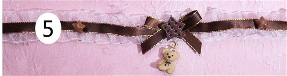 Lolita-collier court ours en chocolat pour filles, collier ours de café, ras du cou, bijoux cosplay pour femmes, B1371: 5