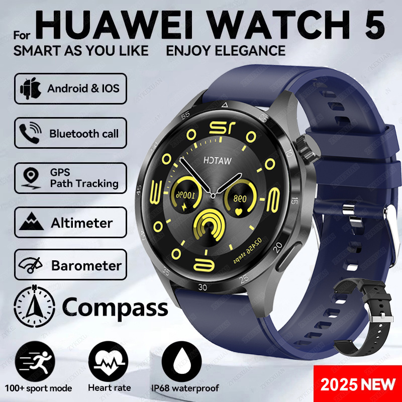 2025 novo para huawei relógio 5 pro relógio inteligente masculino tela amoled nfc gps bússola freqüência cardíaca à prova dwaterproof água bluetooth chamada smartwatch: Verde