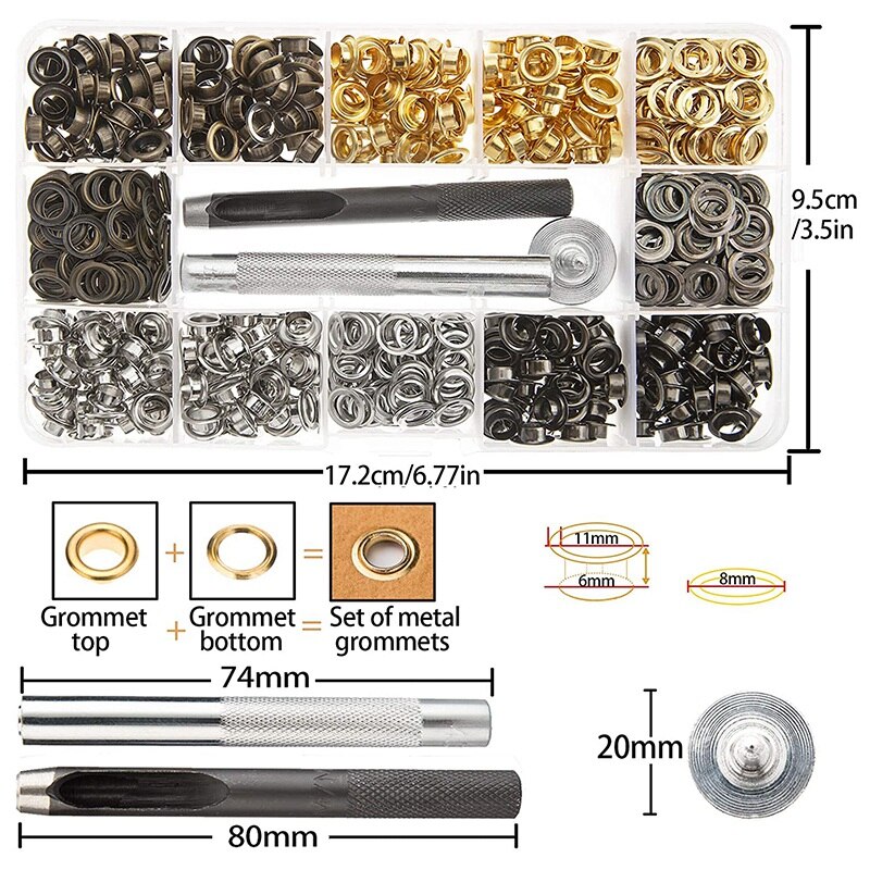 Grommets Eyelets Grommets Kit 400 Sets, Eyelets with 3 Installation Tools for Craft Making,Repair and Decoration.