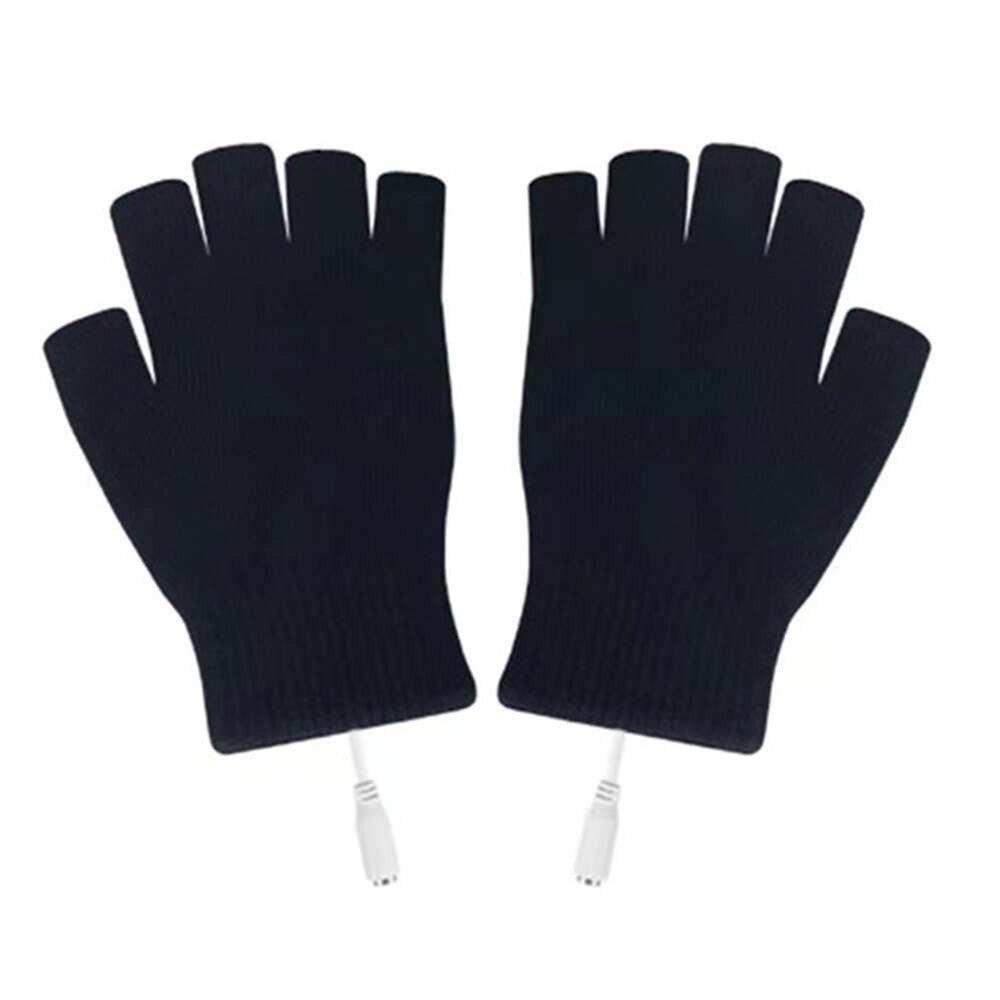 USB Heating Gloves Hand Warmer USB Glove Outdoor Ski Skating Sports Finger Warm Gloves Unisex Keyboard Work Fingerless: Pure black