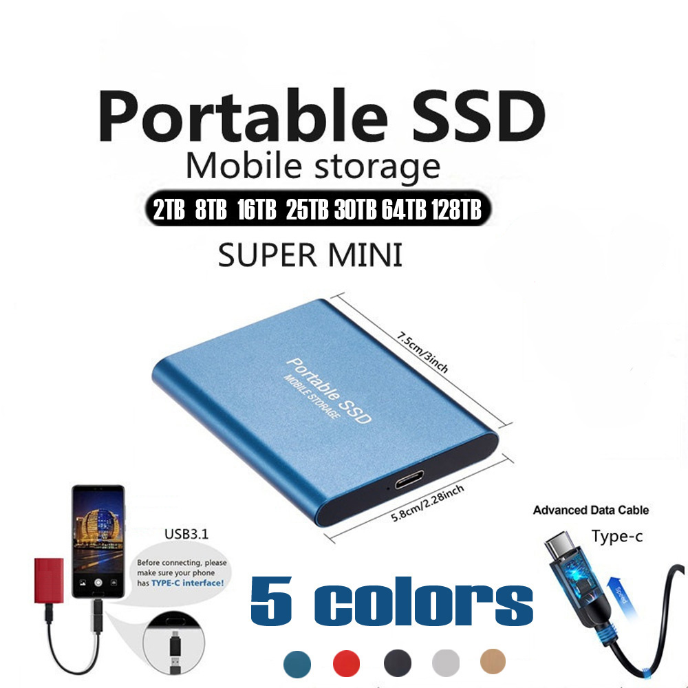 Bærbar ssd 1tb 2tb stk.) ekstern ssd usb 3.2 type-c ekstern harddisk hurtig lagring til bærbar pc telefon
