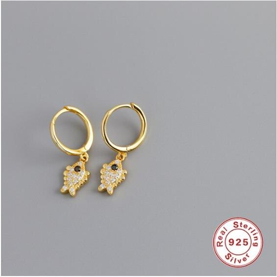 real 925 sterling silver Crystal Heart Hoop Earrings For Women Gold Fish butterfly Cartilage Earrings Charm Jewelry A30: 5