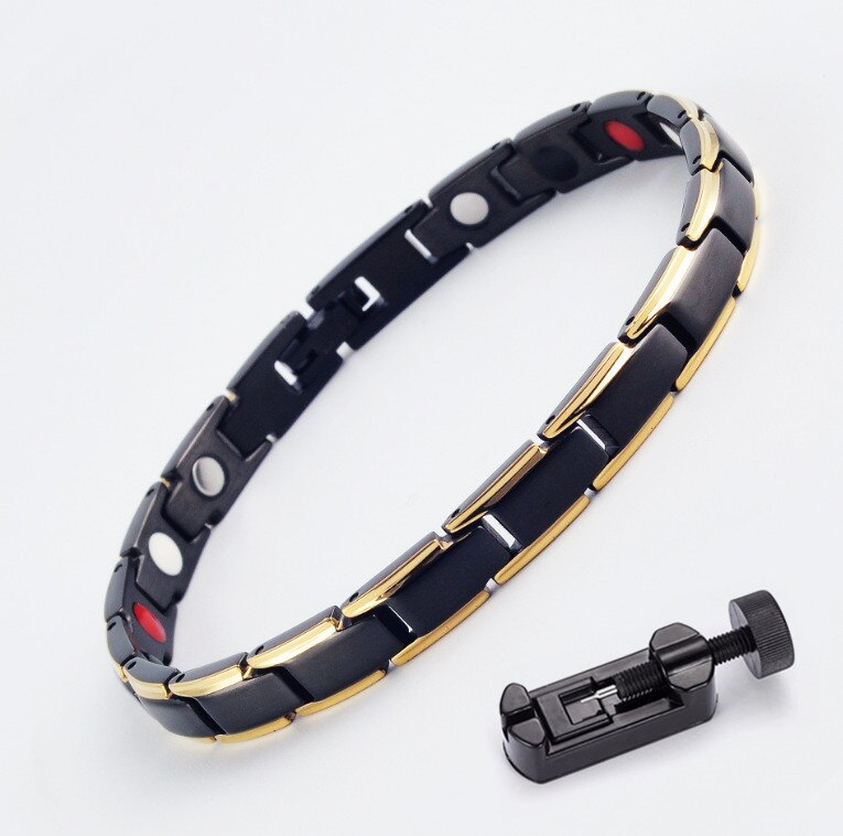 7mm breite magnetarmbänder für damen und herren, gesundheitsschmuck, titanstahl, herrenarmbänder, armreifen, Germanium-armbänder: Schwarzgold mit werkzeug