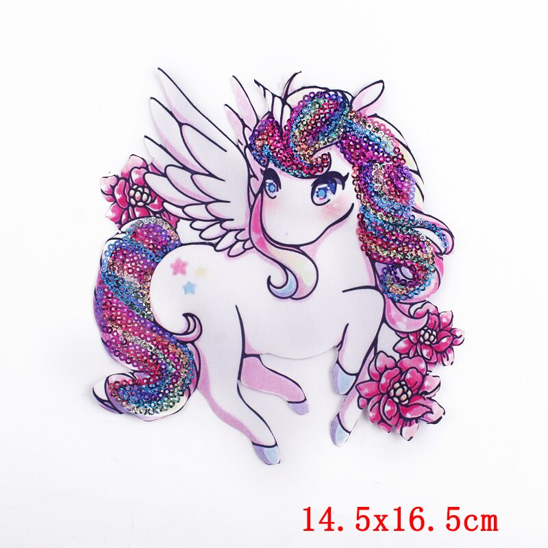 Beautiful Sequins Animals Unicorn Patch For Clothes Iron On Embroidered Patches For Clothes Appliques Stickers T-shirt Jacket: DB0885CT
