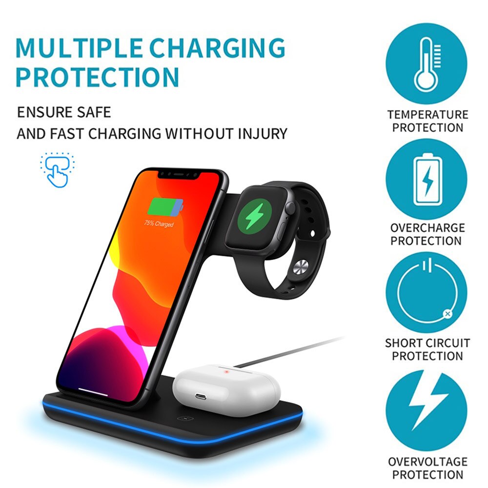 3 en 1 Qi chargeur 15W rapide sans fil support de charge pour iPhone 11 XS XR X 8 SE2 Samsung S20 S10 pour Apple Watch 5 4 3 Airpods Pro