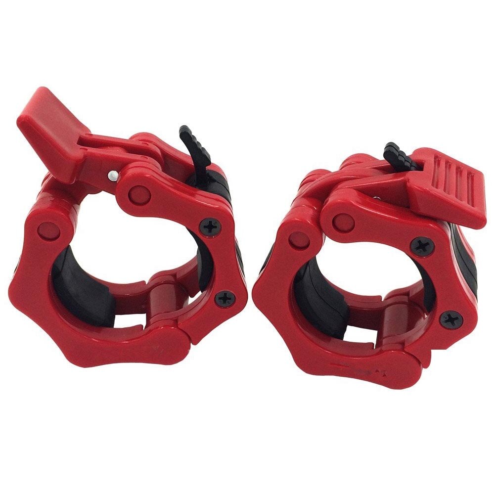 2 st skivstångsklämmor 50mm snabbkopplingar bodybuilding bärbara hem plast gym fitness styrkelyft stång kragar: Röd