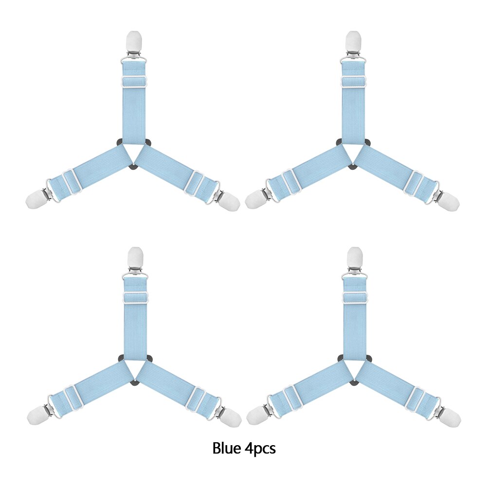 1/4Pcs Grippers Suspender Cord Clasps Adjustable Elastic Mattress Cover Adjustable Bed Sheet Fastener Strap Home Organize Gadget: Blue 4pcs