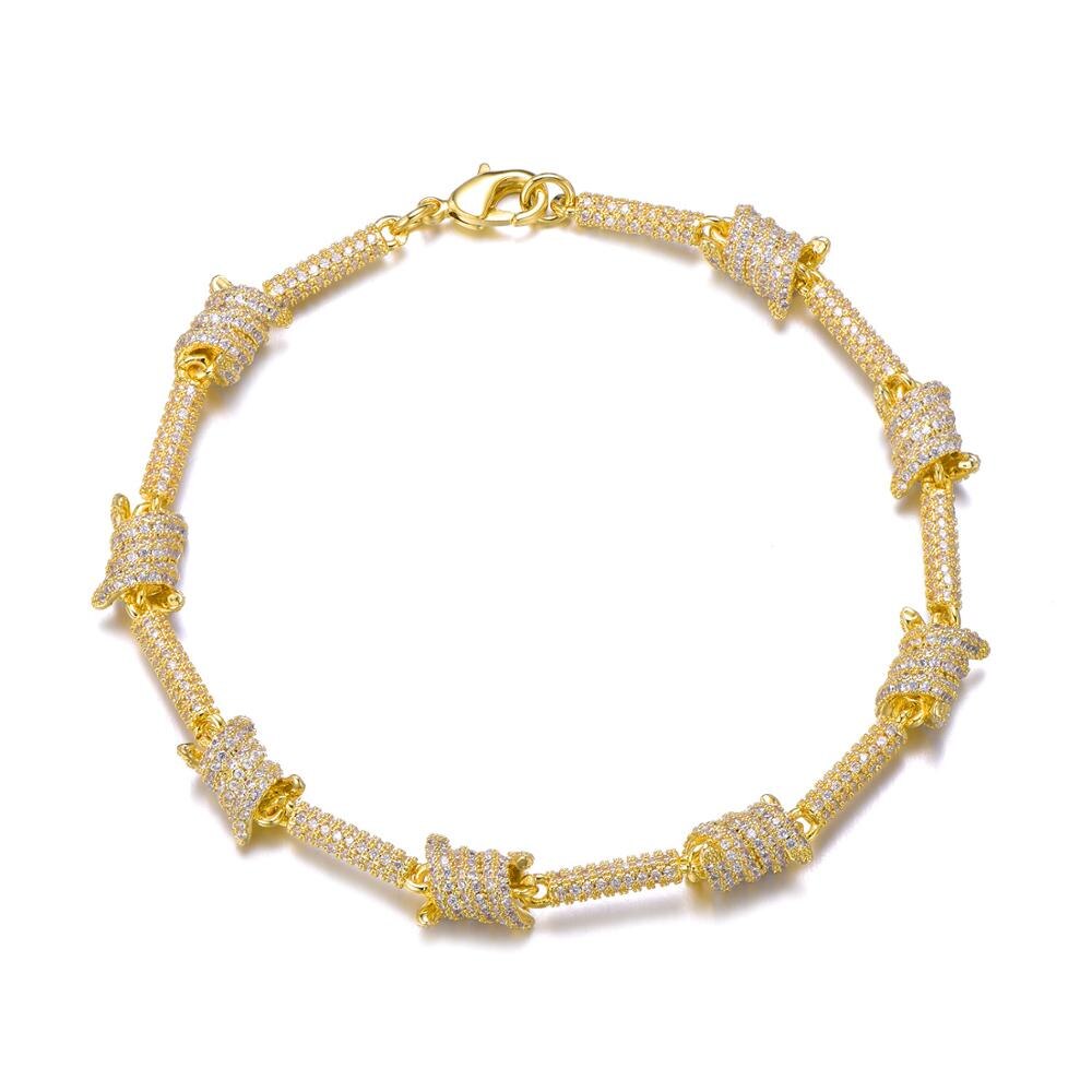 Iced Out Bling AAA CZ Cubic Zirconia Bracelet Copper Gold Punk Rivet Choker For Women Men Hip Hop Jewelry