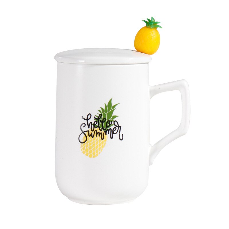 400ml europeisk sommar ananas mugg med sked, silikon sked keramisk kopp frukost muggar kaffekopp