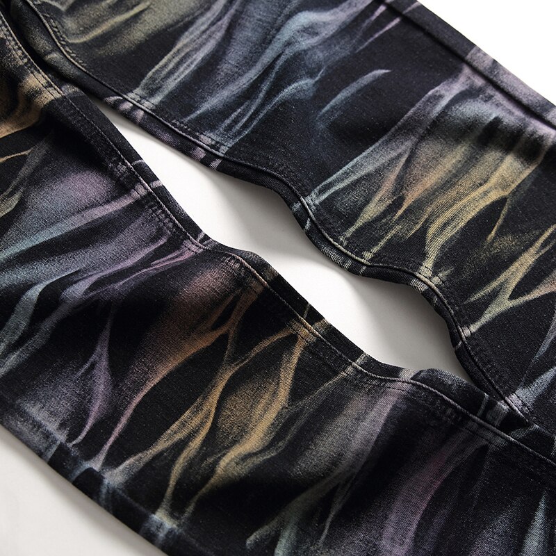 Mannen Gekleurde Stropdas En Dye Slanke Jeans Trendy Plus Size Geschilderd Denim Broek