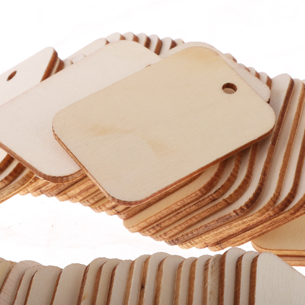 50 Houten Label Unpainted Rechthoek Blank Hout Tags Voor Wedding Party Versieren 52x34mm