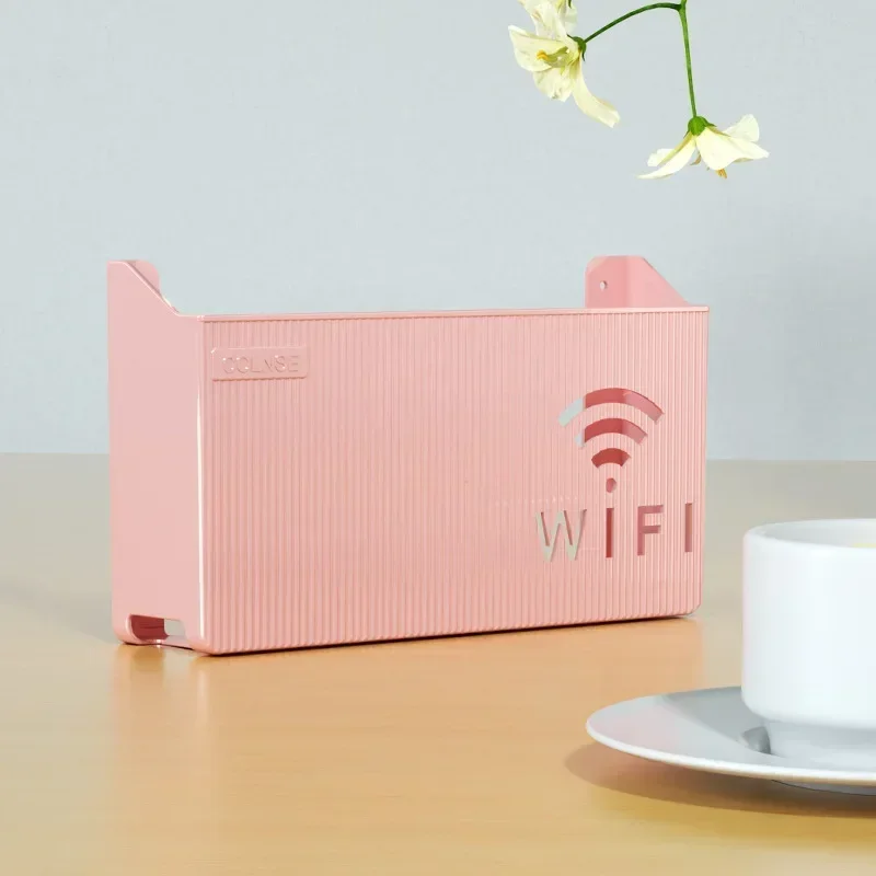 Wireless Wifi Router Storage Box Plastic Wall-mounted Cable Power Bracket Organizer Shelf Home Decor cajas organizadoras: Pink