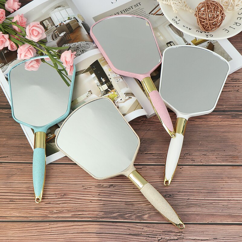 1pcs Plastic Vintage Hand Mirrors Makeup Vanity Mirror Rectangle &Round Hand Hold Cosmetic Mirror With Handle