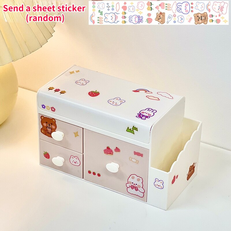 Caja de almacenamiento Kawaii para escritorio, cajón de plástico para bolígrafos, organizador de cosméticos para estudiantes, contenedor para el hogar, de pegatinas: pink send stickers