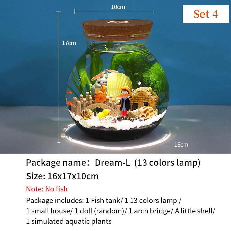 Aquarium Small Fish Tank Micro-view Viewing Aquarium Landscaping Fighting Fish Tank Glass Ecological Bottle Aquarium Accessories: Set4