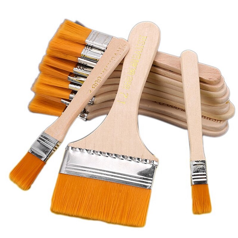 12 Stuks Platte Kop Kwast Art Penseel Sets Lange Handvat Cleaning Borstels Voor Acryl Schilderij Aquarel Houten Muur: Default Title