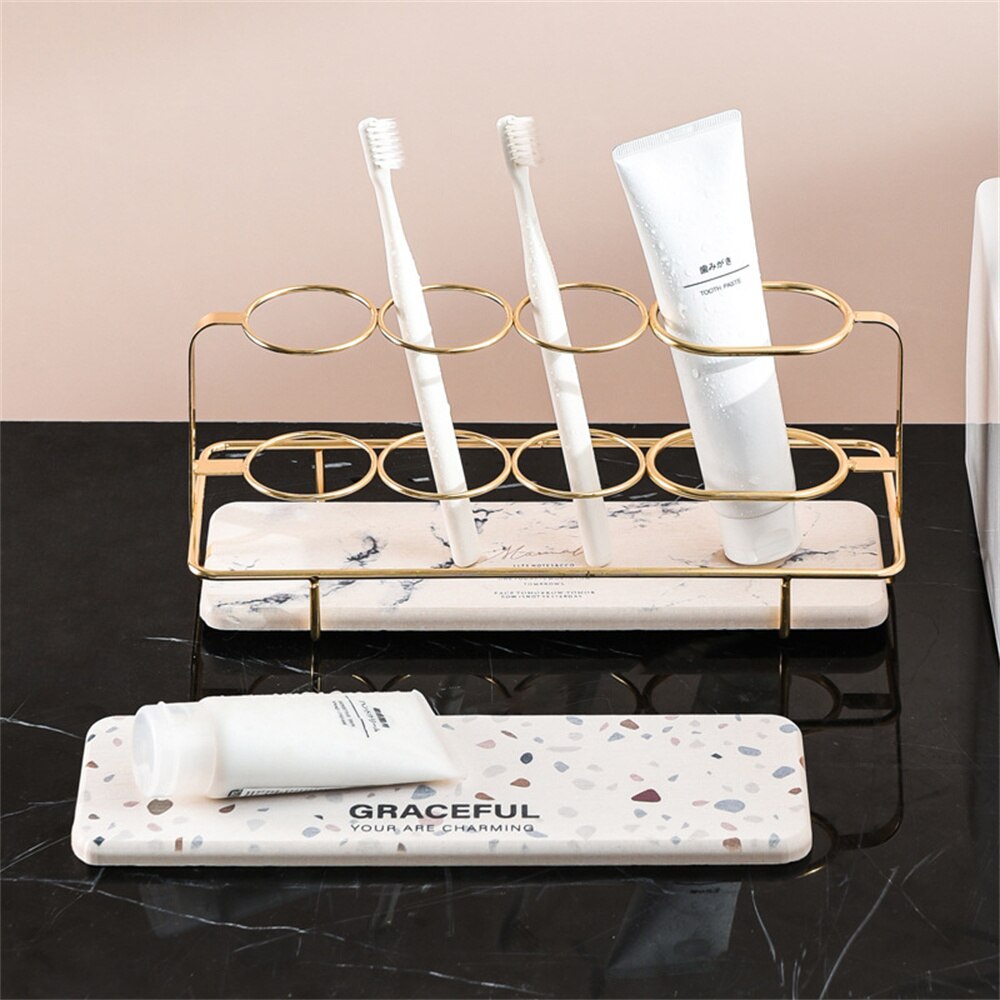 Diatomite Electric Toothbrush Holder Quick-drying Absorbent Pad Toothbrush Toothpaste Organizer Gold Toiletries Storage Shelf