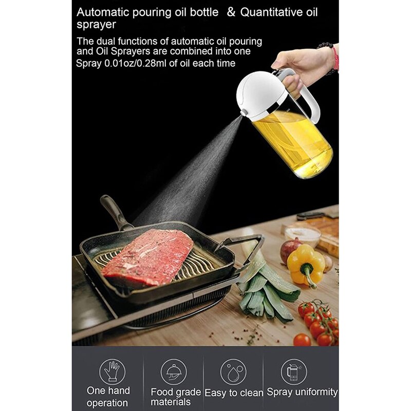 Vinegar Oil Dispenser Glass Oil Bottle with Spout Oil Spray Bottle 500Ml Olive Oil Sprayer for Cooking,Salad,BBQ
