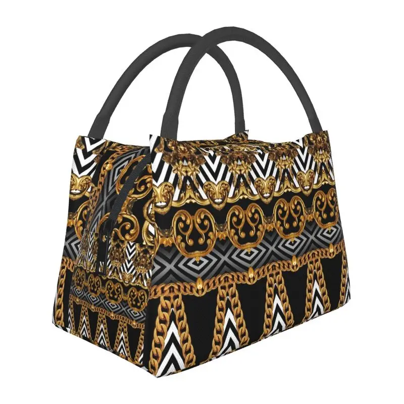 Queen Of Absolutely Everything Gold Baroque Insulated Lunch Bags for School Office Leakproof Cooler Thermal Bento Box Women: Beige