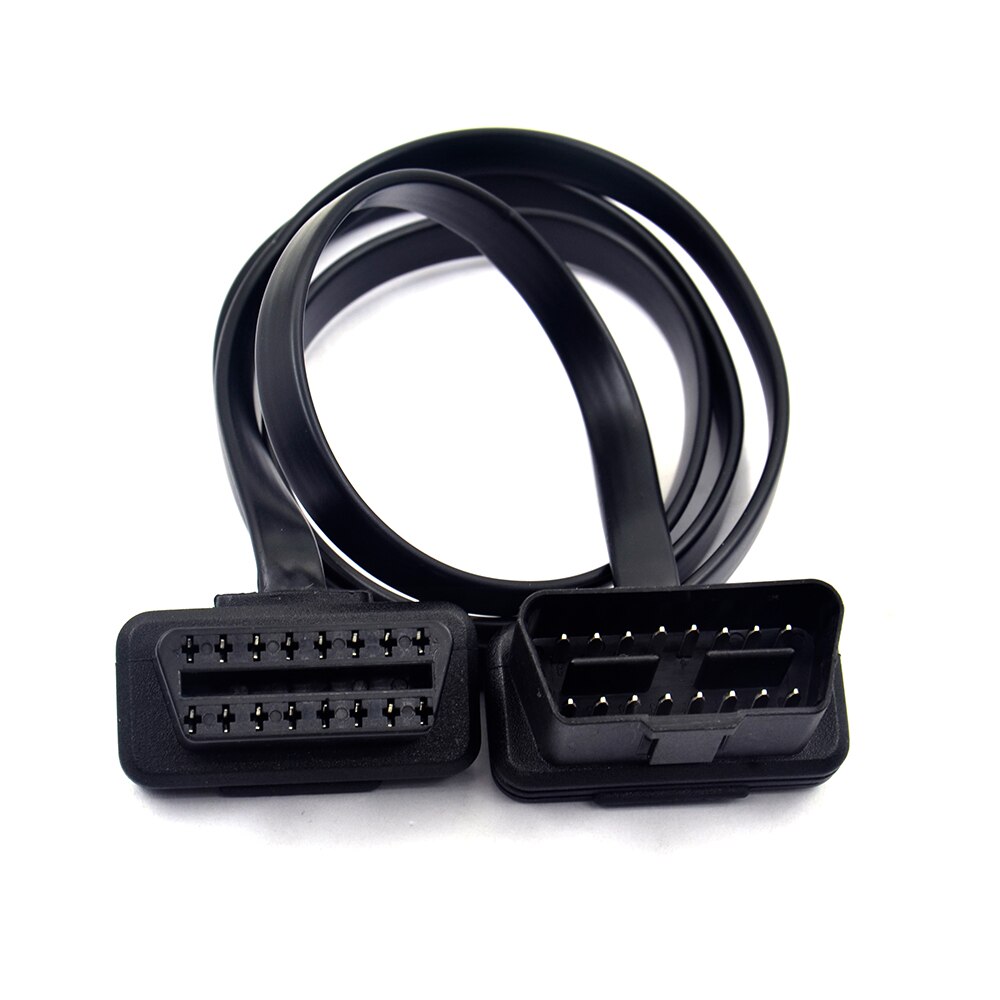 30/60/100Cm Platte + Dunne 16 Pin Socket Obd Obdii OBD2 16Pin Male Naar vrouwelijke Auto Scanner Verlengkabel 8Core Connector