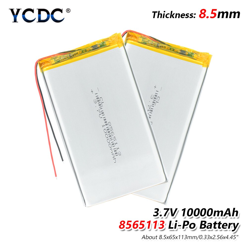 3.7V polymer lithium battery 10000mah 8565113 mobile power charging treasure DIY rechargeable For MP4 GPS Tablet MID Power Bank: 2Pcs
