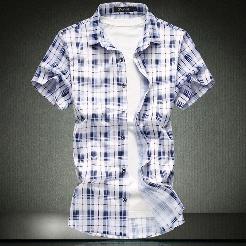 Miesten paidat korkea ruudullinen miesten lyhythihainen ylisuuri paita ruskea sininen plus koko m -4xl 5xl 6xl 7xl #3734