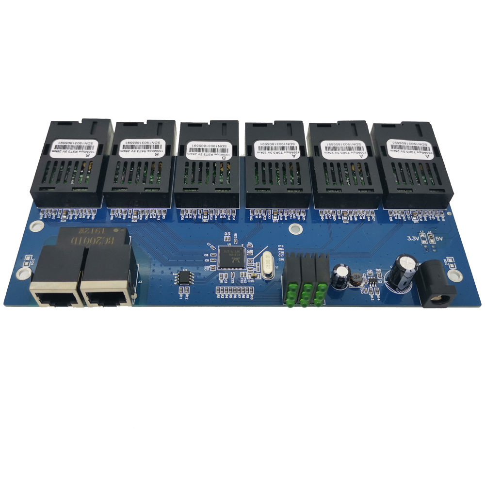 6F2E 10/100M Fast Ethernet switch Converter 25KM Ethernet Fiber Optical Media Converter Single Mode 2*RJ45 and 6*SC fiber Port: 3A and 3B