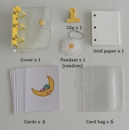 3Holes Mini PVC Loose Leaf Diary Transparent Pocket Small Journal Traveler Notebook Cute Cartoon DIY Planner Set: Set 1 yellow