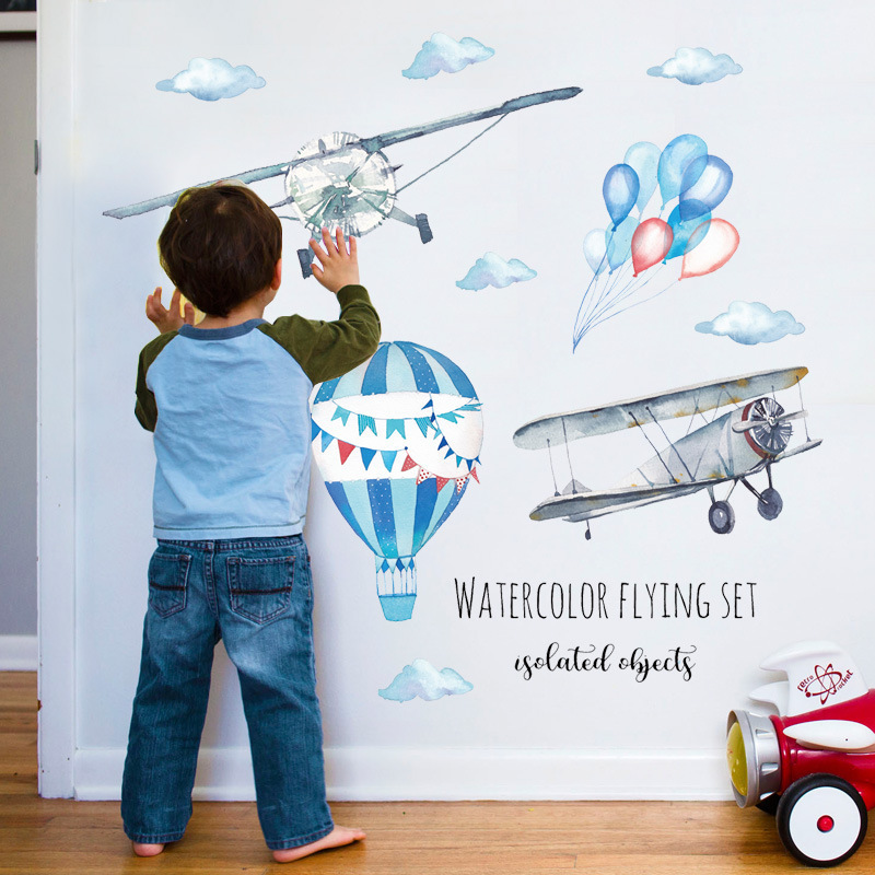 Aquarel vliegtuig air balloon Muursticker kids baby kamers home decoratie PVC Mural Decals nursery stickers behang